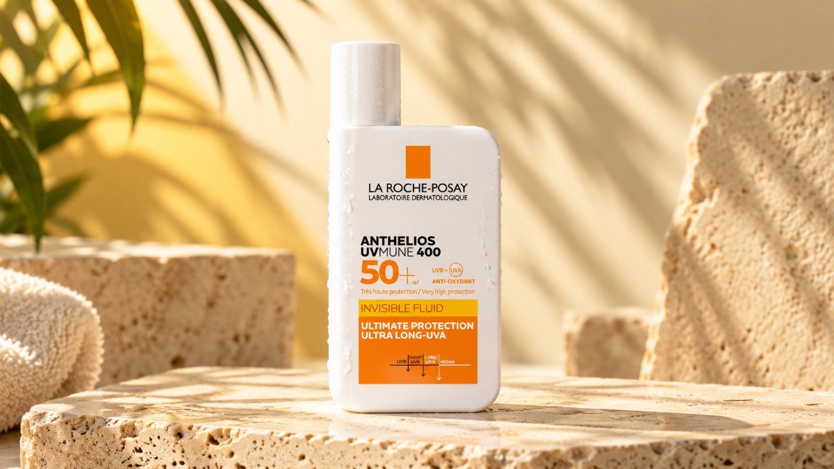 กันแดด La Roche-Posay UVMune 400 Invisible Fluid บนแท่นหินครีม