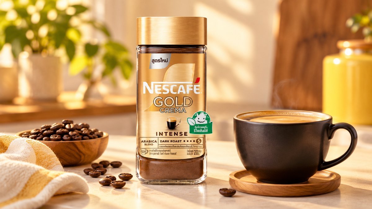 กาแฟ Nescafé Gold Crema Intense ขวดแก้ว 200 กรัม กับกาแฟดำ