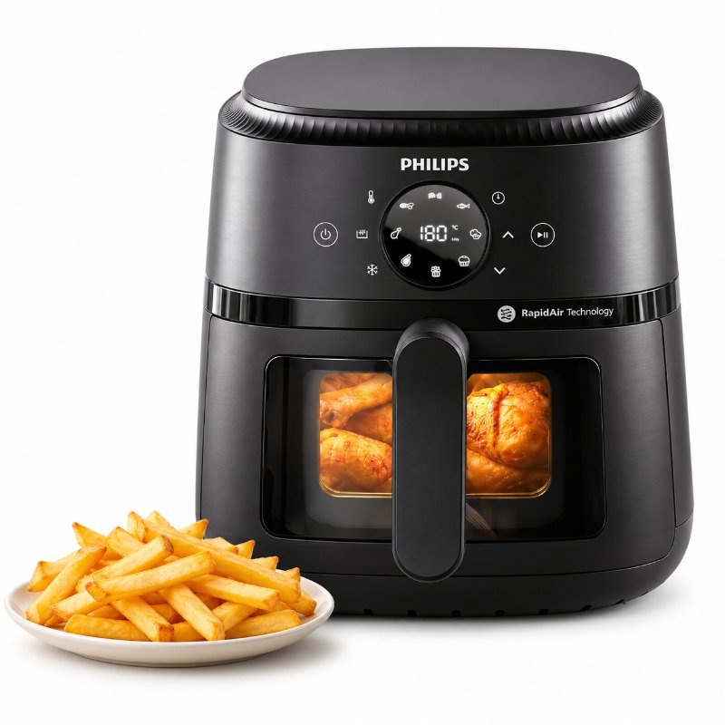 หม้อทอดไร้น้ำมัน Philips NA220 บนพื้นขาว