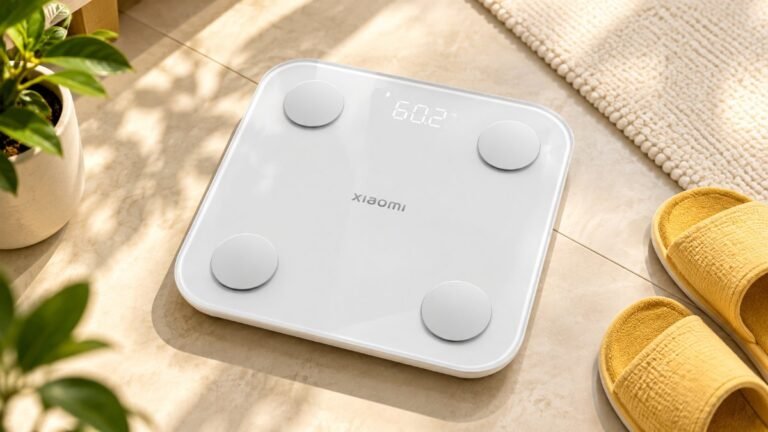 เครื่องชั่ง Xiaomi Body Composition Scale S400 บนพื้นห้องน้ำ