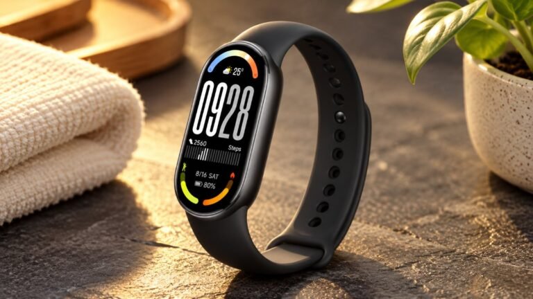 Xiaomi Smart Band 10 สี Midnight Black บนพื้นหินสีเข้ม